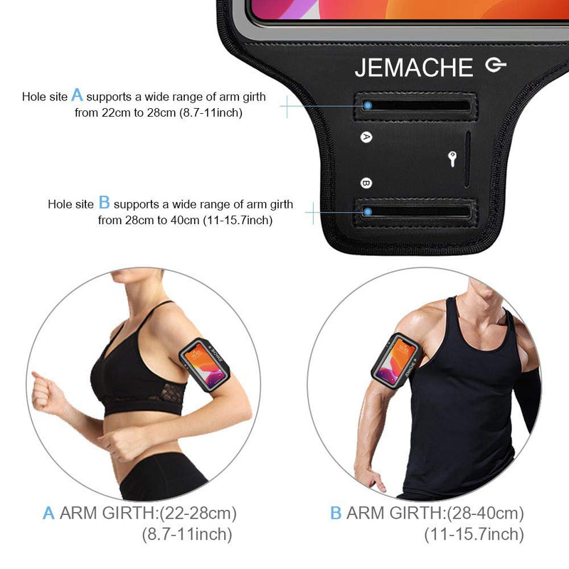 [Australia - AusPower] - iPhone 13, 12, 11, XR Armband with AirPods Holder, JEMACHE Water Resistant Gym Running Workouts Arm Band Case for iPhone XR, 11, 12, 12 Pro, 13, 13 Pro with Key Holder (Black) Dark Black 