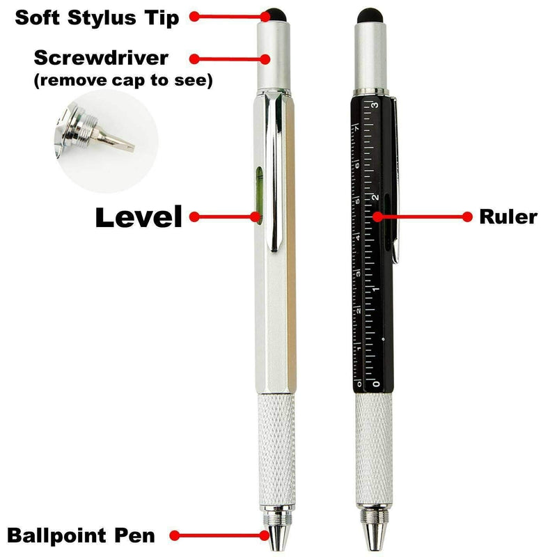 [Australia - AusPower] - [2-Pack] 5-in-1 Universal Touch Screen Stylus + Ballpoint Pen + Ruler + Level + Screwdriver for Phone Tablet PC iPhone iPad Samsung LG 