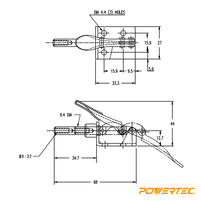 [Australia - AusPower] - POWERTEC 20323 Push/Pull Quick-Release Toggle Clamp 301A - 100 lbs Holding Capacity w Rubber Pressure Tip, 2PK 