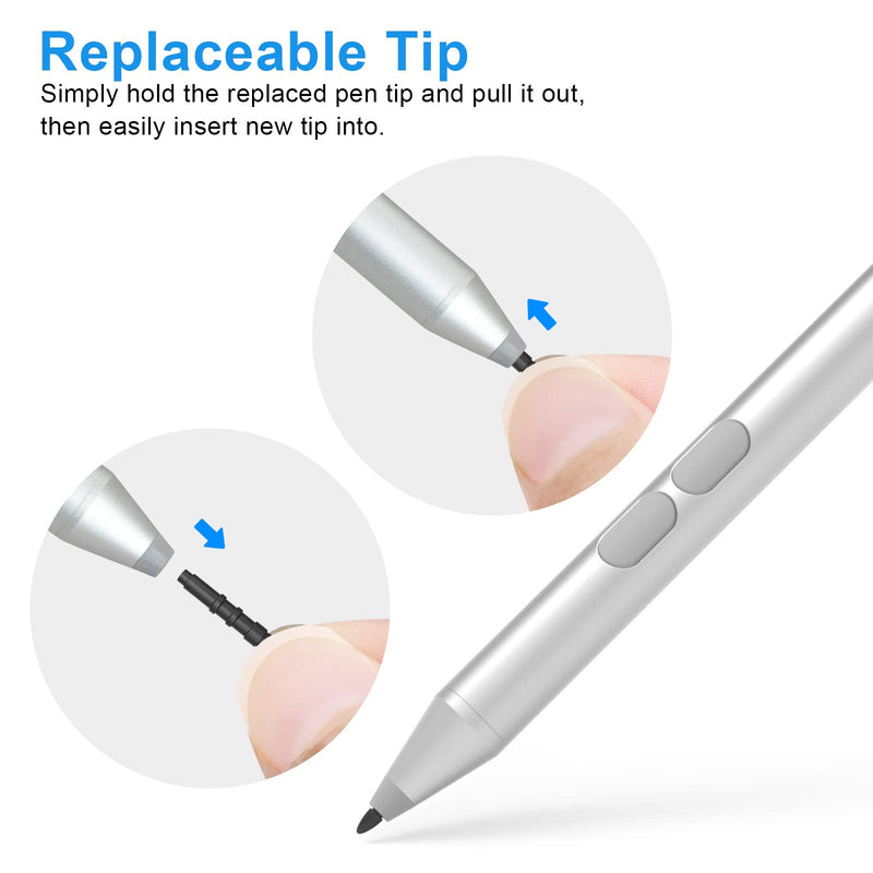 [Australia - AusPower] - ﻿Stylus Pen for Microsoft Surface Pro 7, Compatible with Surface Pro X/7/6/5/4/3, Surface Go 2/1, Surface Laptop 4/3/2/1, Surface Book 3/2/1, Surface Studio 2/1, Palm Rejection 1024 Pressure (Silver) Silver 
