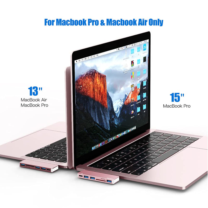 [Australia - AusPower] - USB C Hub Adapter for MacBook Pro/Air 2020 2019 2018, 6 in 1 USB-C Accessories Compatible with MacBook Pro 13″ and 15″ with 3 USB 3.0 Ports, TF/SD Card Reader, USB-C Power Delivery (Pink) Pink 