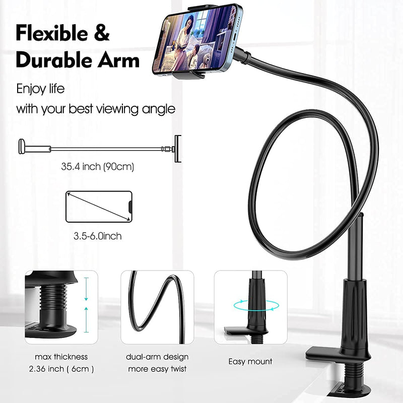 [Australia - AusPower] - licheers Flexible Gooseneck Phone Holder, licheers Lazy Bed Holder Phone Stand for 3.5-7 Inch Devices, Overall Length 35.4In (Black) 35.4 inch(90cm) 