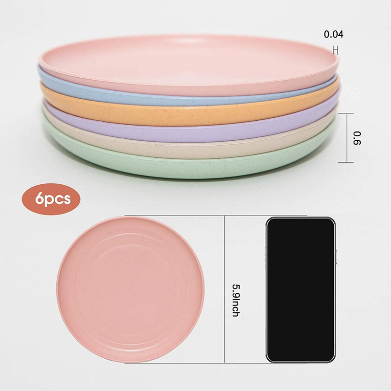 [Australia - AusPower] - 6 PACK 6 Inches Lightweight Mini Wheat Straw Plates Reusable Plate Set Dishwasher & Microwave Safe ,Unbreakable Deep Dinner Plates, Plastic Plates Reusable,They are easy to clean BPA free 6inch 