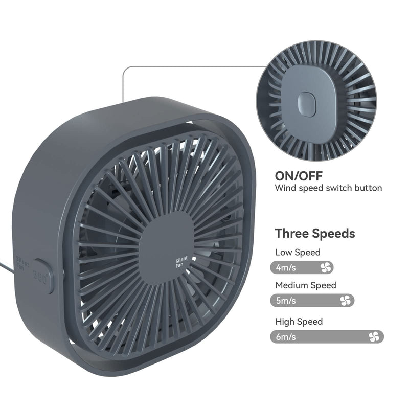 [Australia - AusPower] - Small USB Desk Fan, 3 Speeds Portable Table Fan, 360°Rotatable Personal Min Fan, Small Cooling Fan by USB Plug In, 4 inch Silent Desktop Fan for Home Office Bedroom Dorm Car Indoor Outdoor Summer Gift Grey 