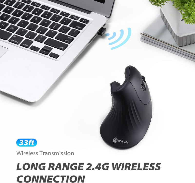 [Australia - AusPower] - iClever Ergonomic Mouse - Wireless Vertical Mouse 6 Buttons with Adjustable DPI Comfortable 2.4G Optical Vertical Ergonomic Mouse for Mac, PC, Desktop, Laptop 