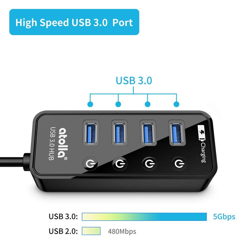 [Australia - AusPower] - atolla Powered USB 3.0 Hub, USB 3.0 Hub with Power Supply Adapter 15W (5V/3A) and 3.3ft Meter USB 3 Extension Cable 