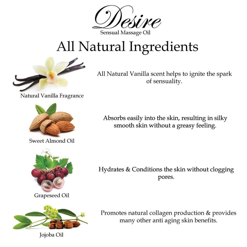 [Australia - AusPower] - Desire Sensual Massage Oil - Best Massage Oil for Couples Massage – All Natural - Contains Sweet Almond, Grapeseed & Jojoba Oil for Smooth Skin 8oz 8.5 Fl Oz (Pack of 1) 
