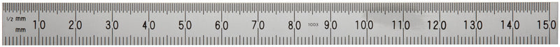 [Australia - AusPower] - Mitutoyo 182-208, Steel Rule, 6"/150mm, (1/10", 1/50", 1mm, 1/2mm), 1/64" Thick X 1/2" Wide, Satin Chrome Finish Tempered Stainless Steel 