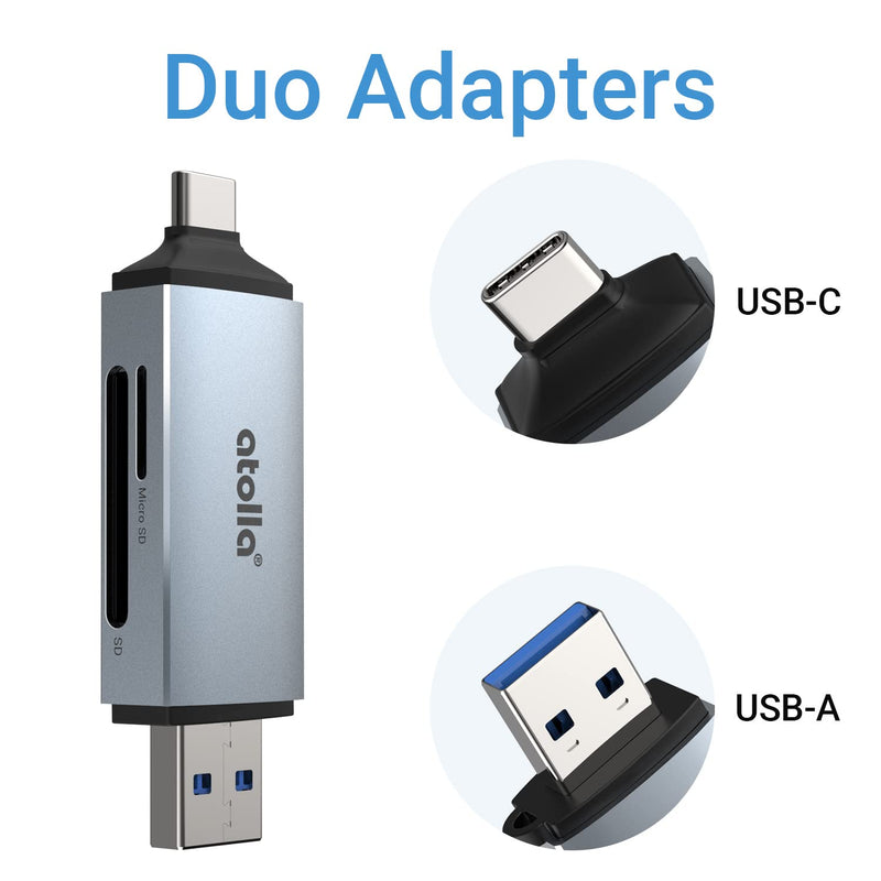 [Australia - AusPower] - atolla SD Card Reader, Memory SD Card Reader USB C+USB 3.0, Supports SD/MMC/SDHC/MicroSD/SDXC, Compatible for MacBook Air/Pro, iPad Pro 2020, Samsung Galaxy S21, Dell XPS and More 