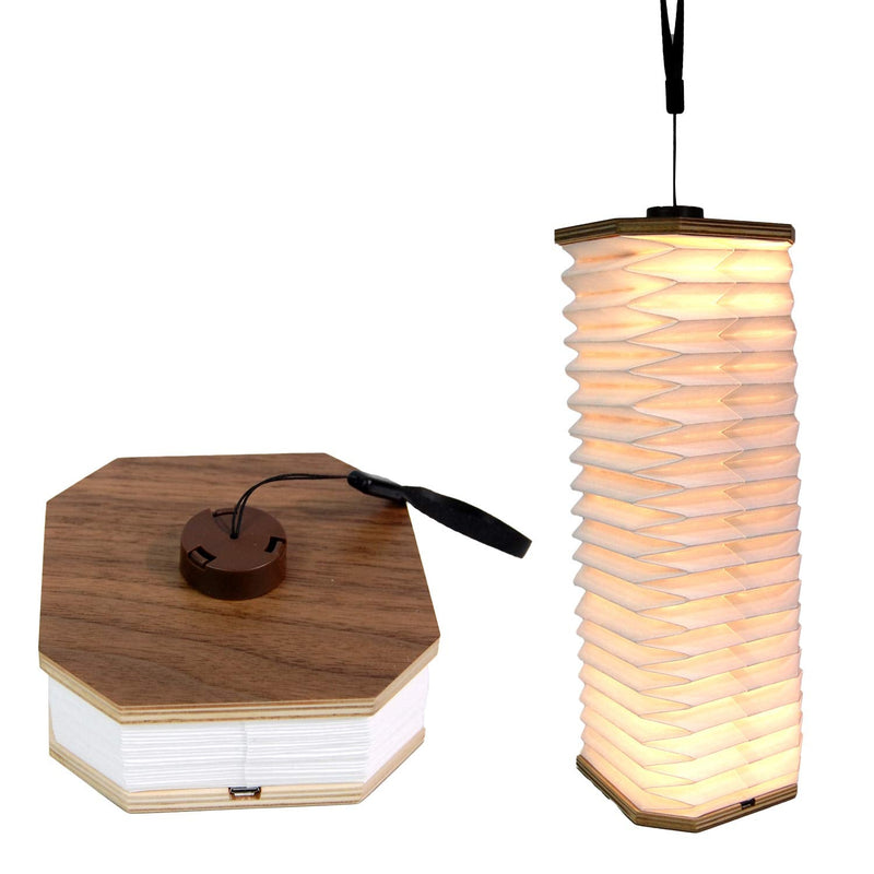 [Australia - AusPower] - LED Hanging Folding Lantern, Wood & Paper Lamp, Organ Book Light for Office, Decoration, Gift, USB Rechargeable 