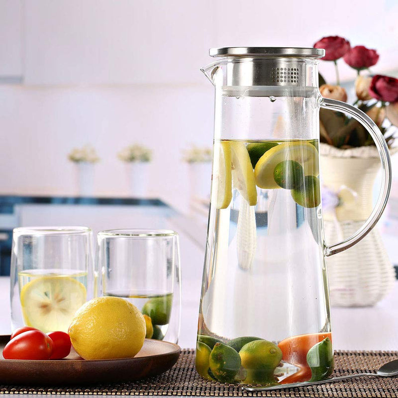 [Australia - AusPower] - Hwagui - Heat Resistant Glass Pitcher with Stainless Steel Lid, Water Carafe with Handle, Good Beverage Pitcher for Homemade Juice and Iced Tea, 1500ml/51oz 
