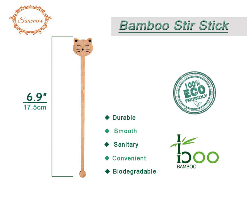 [Australia - AusPower] - Sansnow Bamboo Disposable Stirrers Coffee Stir Sticks Drink Stir, Cute Drink Stirrers 60 Counts, 6.9"(Cat) 6.9" Cat 