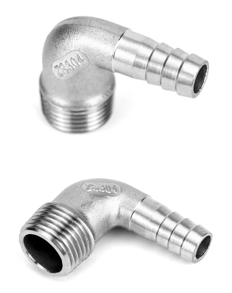 [Australia - AusPower] - QWORK 90 Degree Barb Fitting, 1/2" Hose Barb x 1/2" Male NPT 2 Pack Stainless Steel Elbow Fitting 
