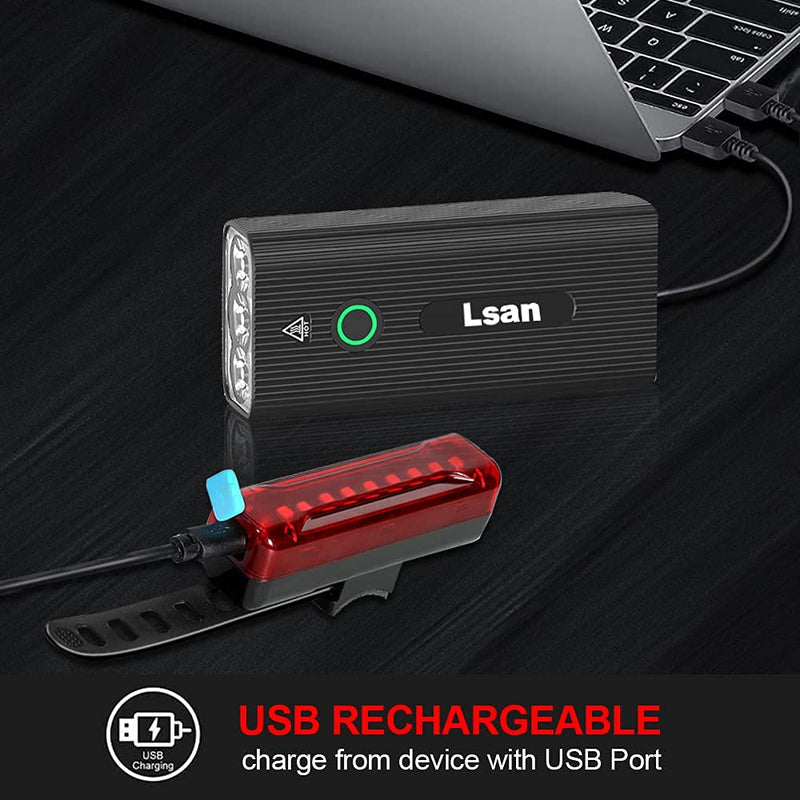 [Australia - AusPower] - 1200 Lumens Bike Lights Front and Back,USB Rechargeable Bicycle Lights,Super Bright 3 LED Bike Lights for Night Riding,Bike Headlight with Power Bank Function,IPX5 Waterproof,3+5 Light Modes 