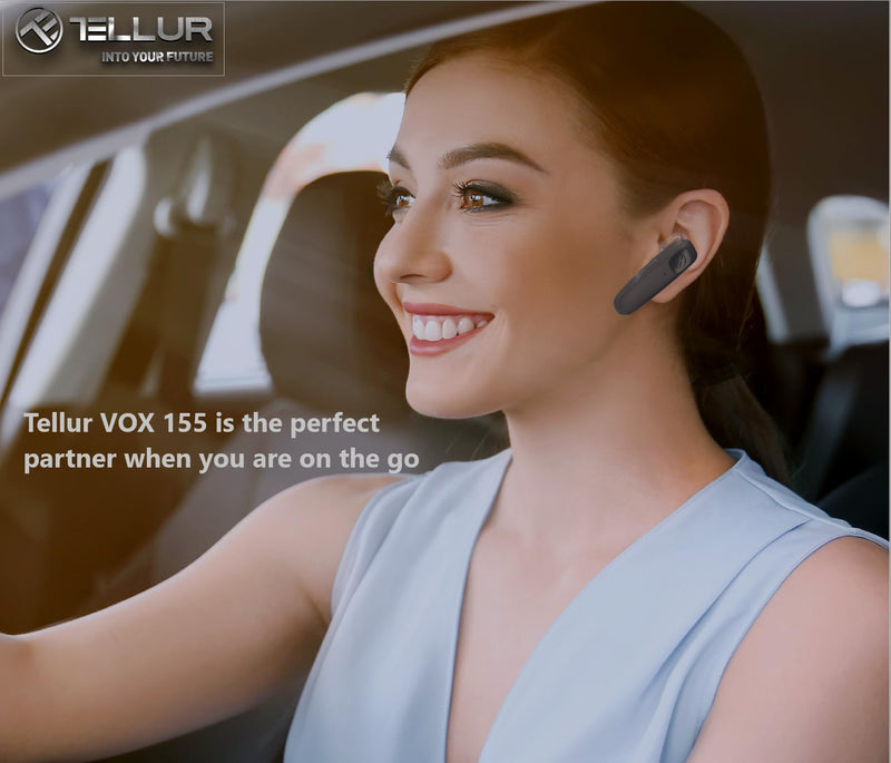 [Australia - AusPower] - TELLUR VOX 155 Bluetooth Headset, Handsfree Earpiece USB-C, Multipoint Two Simultaneous Devices, HD Voice Two Microphones for Noise Suppression, 360° Hook for Right or Left 