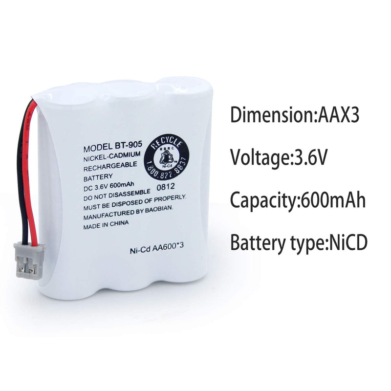 [Australia - AusPower] - BAOBIAN BT-905 Rechargeable Cordless Handset Phone Battery for BT905 BT-800 BBTY0663001 BT-1006 BBTY-0444001 BP-800 BP-905 3.6v 600mAh Ni-CD (3 Pack BT905) 3 Pack BT905 