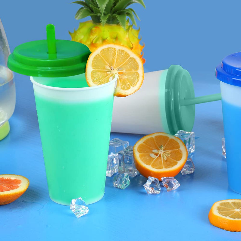 [Australia - AusPower] - Plastic Kids Cups with Lids and Straws - 10 Pack 12 oz Reusable Tumbler with Straw | Color Changing Cup with Lid Adults Bulk Travel Tumblers Drinking Cups for Cold Coffee 