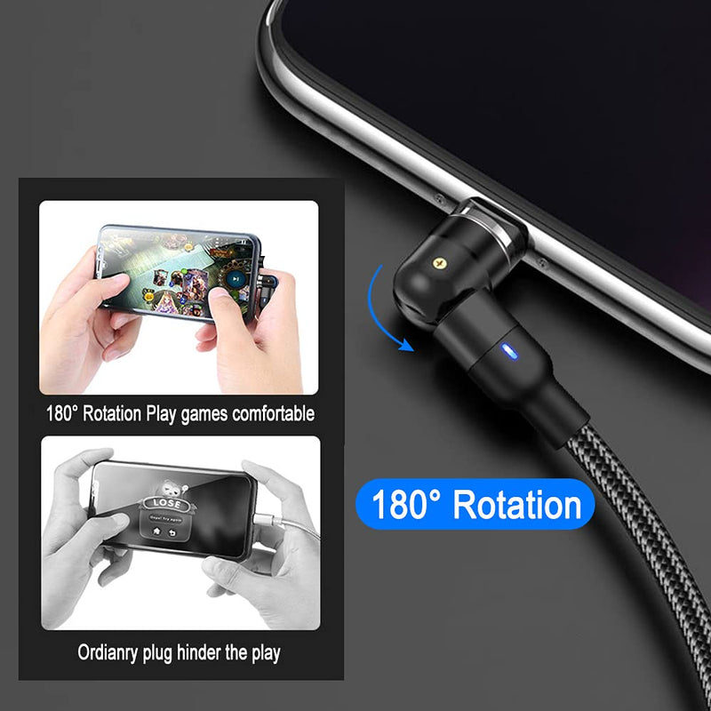 [Australia - AusPower] - 360°&180° Rotation Magnetic Charging Cable[6-Pack, 1.6ft/3.3ft/3.3ft/6.6ft/6.6ft/10ft], Melonboy Magnetic Phone Charger, 3 in 1 Magnetic Cable Compatible with Micro USB, Type C - Black 
