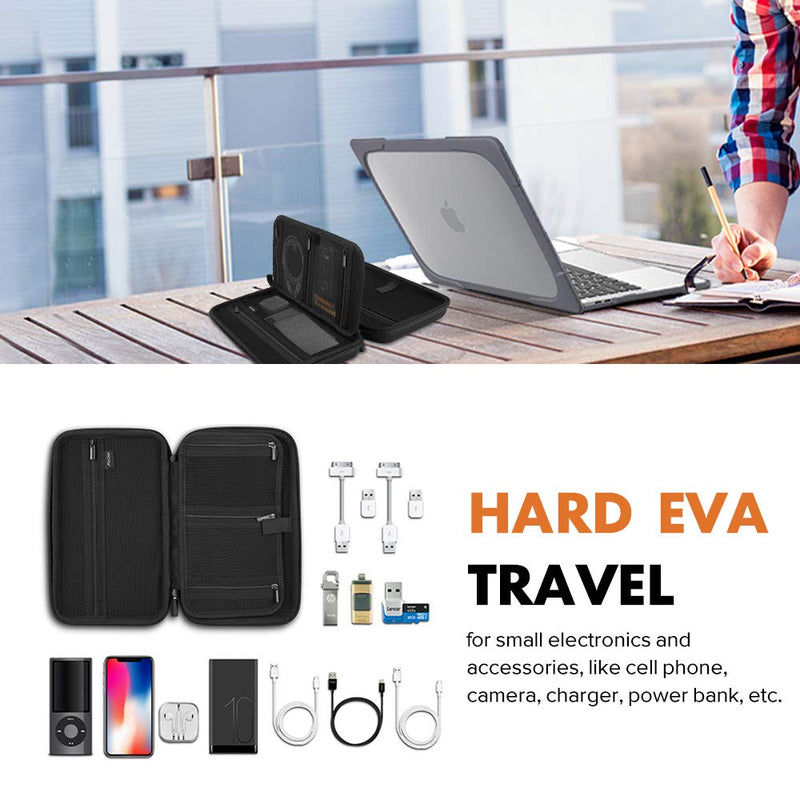 [Australia - AusPower] - ProCase Hard Travel Tech Organizer Case Bag for Electronics Accessories Charger Cord Portable External Hard Drive USB Cables Power Bank SD Memory Cards Earphone Flash Drive -Black Black 