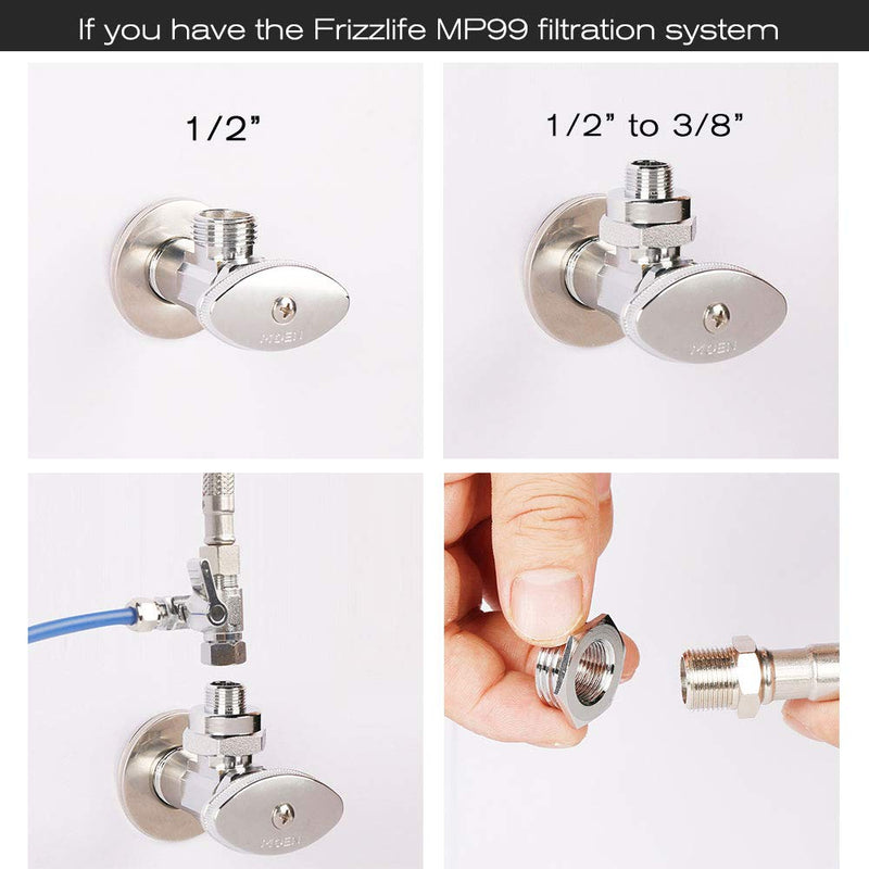 [Australia - AusPower] - Frizzlife NPT Thread Pipe Fitting Converter - 1/2 to 3/8 inch Comp Water Supply Angle Stop Valve Adapter for Reverse Osmosis Water Filters, Brass(3/8" Male to 1/2" Female and 1/2" Male to 3/8" Female) 