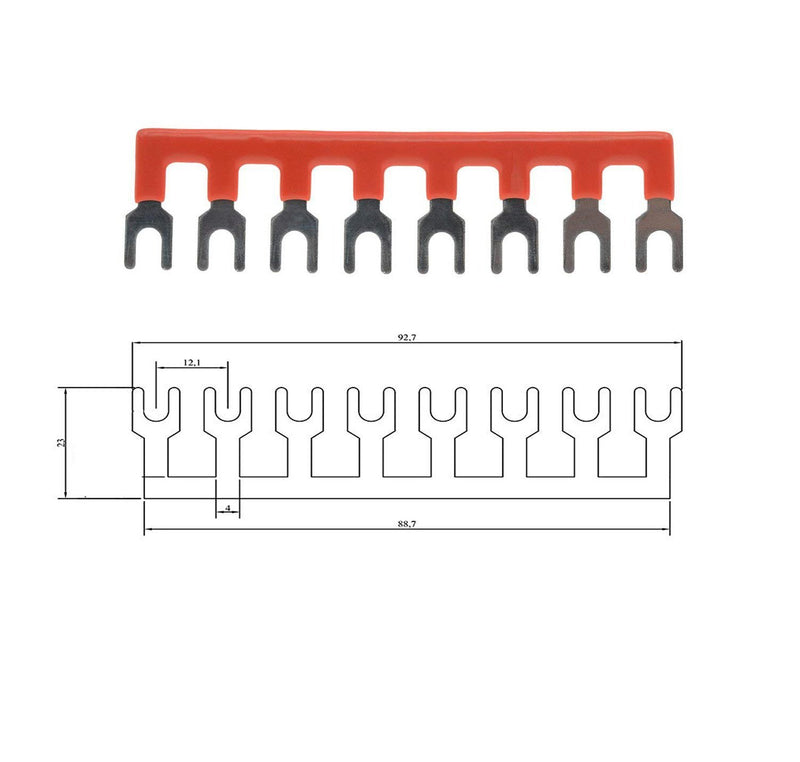 [Australia - AusPower] - YXQ 8-Postion Jumper Block Terminal Strips,400V 25A Barrier Fork Type Stripe TB2508 Block with Pre Insulated Red/Black 4 Pcs 8Pin 2Red +2Black 