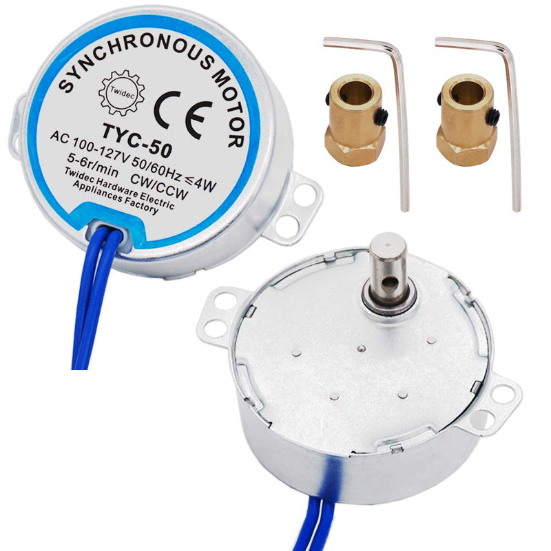 [Australia - AusPower] - Twidec/2Pcs 7mm Connector Synchronous Motor AC100~127V 50/60HZ Turntable Synchron Motor 4W CW/CCW Electric Motor 5-6RPM/MIN+2Pcs Hexagon Shaft motor flexible coupling coupler+ Allen Wrench TYC-50-502P 