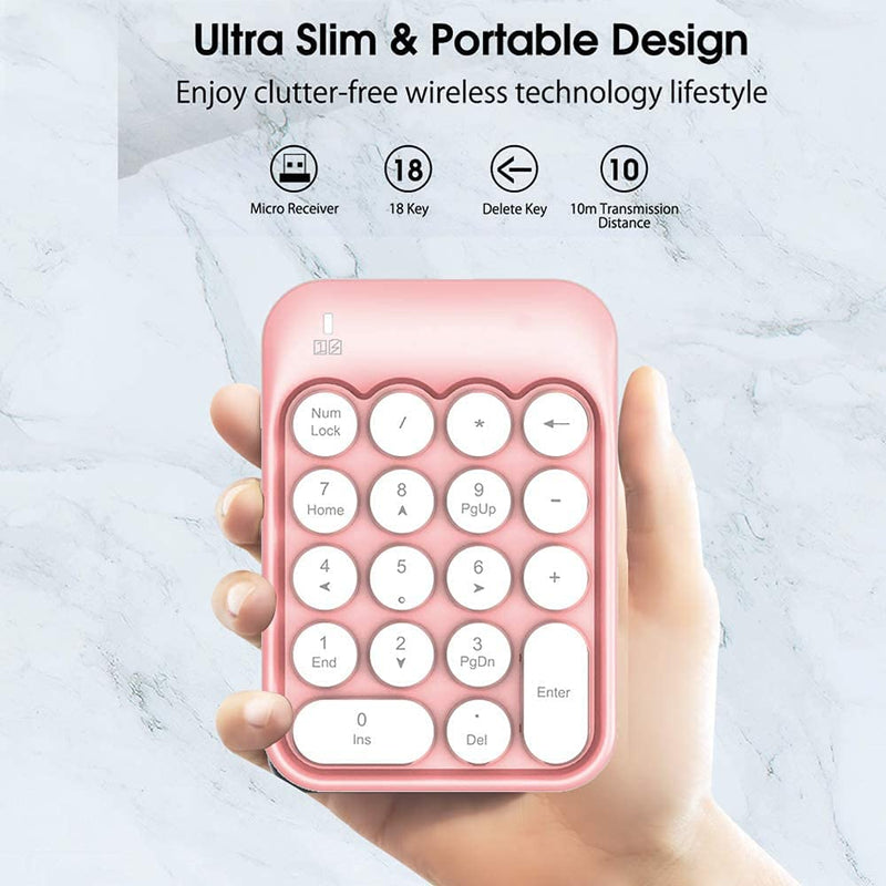 [Australia - AusPower] - Wireless Numeric Keypad 18 Keys with 2.4G Mini Portable Silent Number Pad USB Receiver Financial Accounting Keyboard Extensions for Laptop Desktop PC Pro（Pink） Pink 