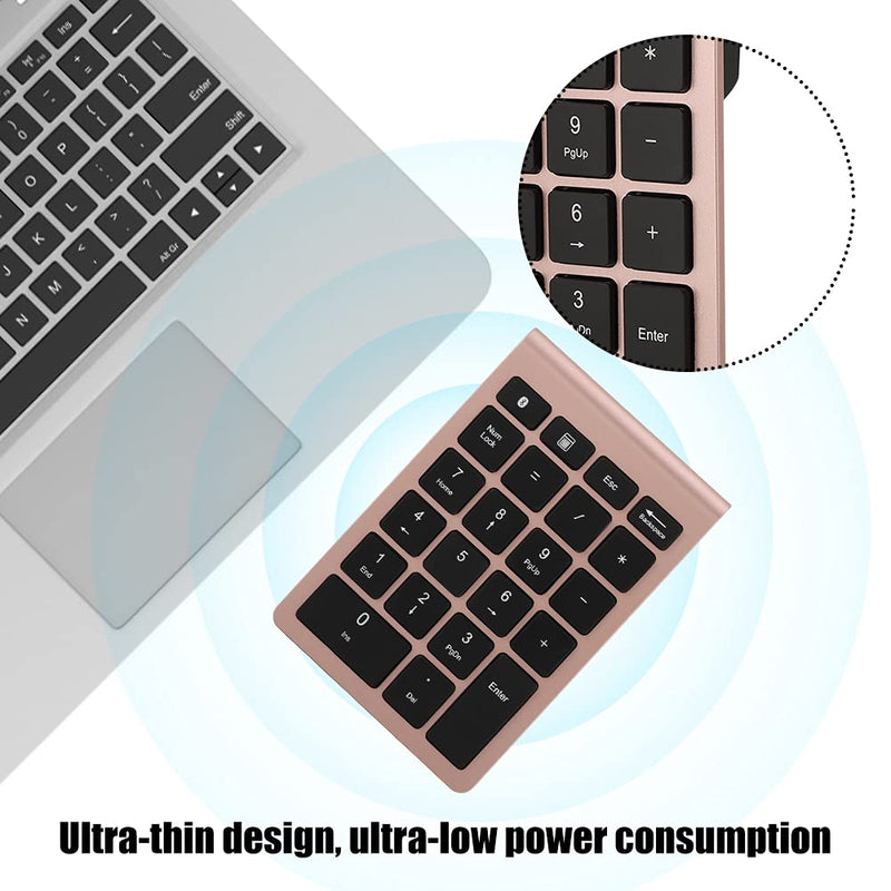 [Australia - AusPower] - WESE Wireless Number Pads, 22 Keys Numeric Keypad Ultra Thin Extensions Number Keyboard Bluetooth 3.0 Portable Number Numpad for Laptop, PC, Desktop(Rose Gold) 