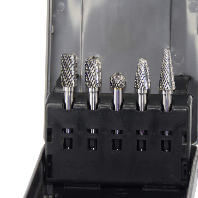 [Australia - AusPower] - Carbide Burrs Set 5pcs with 1/4''Shank Double Cut Solid Power Tools Tungsten Carbide Rotary Files Bits for Die Grinder Metal Wood Carving Engraving Polishing Drilling Grinding Milling Cutting 