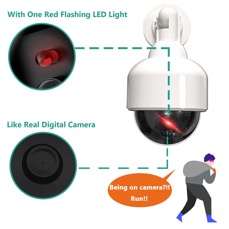 [Australia - AusPower] - WALI Dummy Fake Security Dome Camera with 1 Flashing Red LED Light and Security Alert Sticker Decal, Indoor Outdoor Use (DOW-1), White 