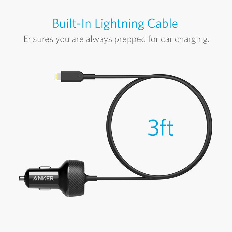 [Australia - AusPower] - Anker 24W 2-Port Lightning Car Charger [MFi-Certified], with 3 ft Apple Certified Cable for iPhone 13/12/11, iPad, and More 