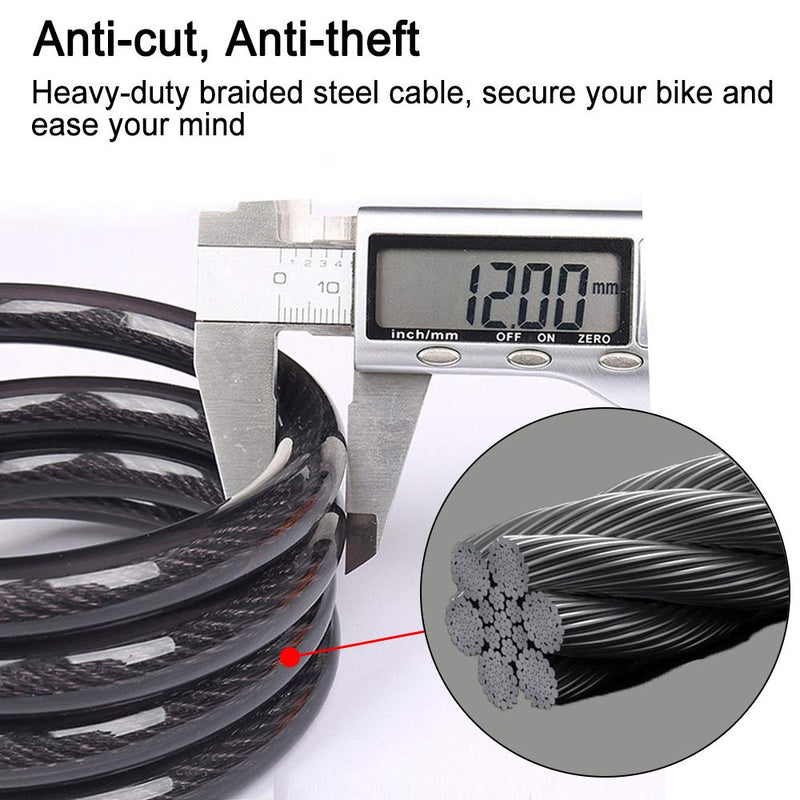 [Australia - AusPower] - NDakter Bike Lock Cable, 4 Feet High Security 5 Digit Resettable Combination Coiling Bike Cable Lock, Anti Theft Bicycle Cable Locks with Mounting Bracket, 1/2 Inch Diameter Black 