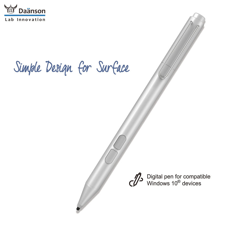[Australia - AusPower] - Daänson Lab S300 Digital Stylus Pen (Silver) for Microsoft Surface, with 1024 Levels Pressure, Palm Rejection, Soft HB Pen tip, Good for Surface Studio / Pro / Go / Book / Laptop. Silver 