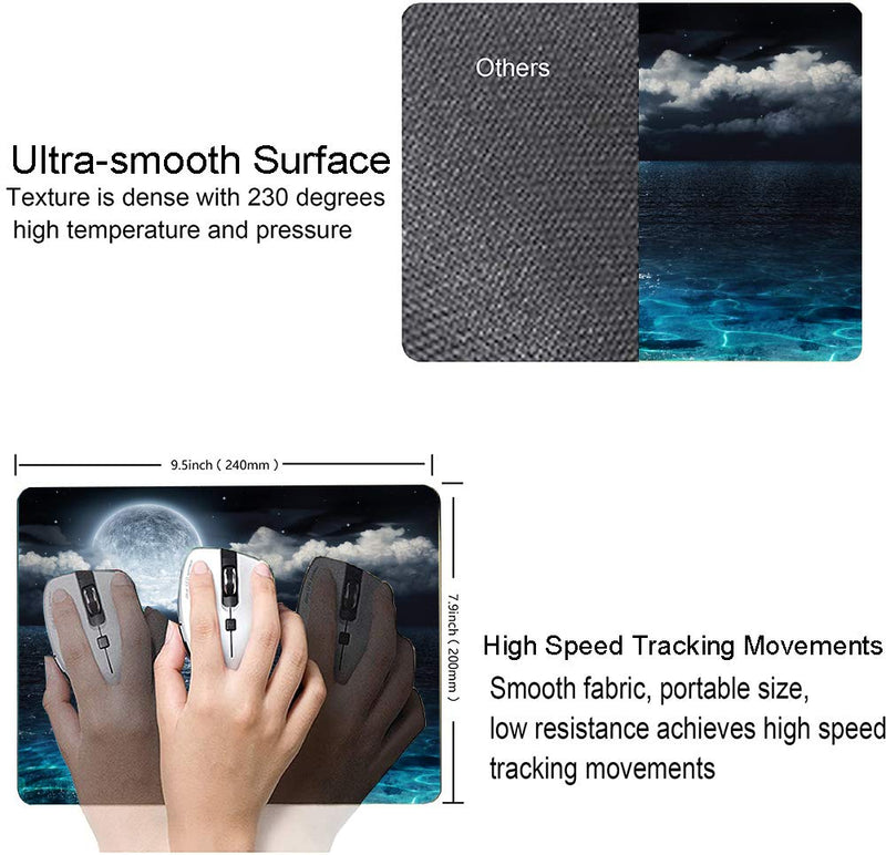 [Australia - AusPower] - Ocean and Moon Mouse Pad, Moon Illuminating The Clear Blue Ocean Design Mouse Pad, Mouse Mat Square Waterproof Mouse Pad Non-Slip Rubber Base MousePads for Computer Laptop Men Women Kids Ocean and Moon 