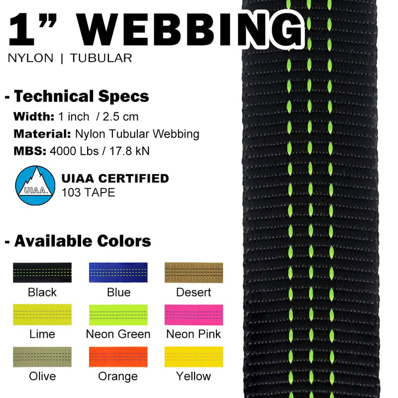 [Australia - AusPower] - GM CLIMBING 1 inch Nylon Tubular Webbing Tape UIAA Certified 4000lb Heavy Duty for Climbing Rescue Rope Works Survival Outdoor General Purposes 1" x 30Ft / 10 Yards Black 1 inch x 10 yards 