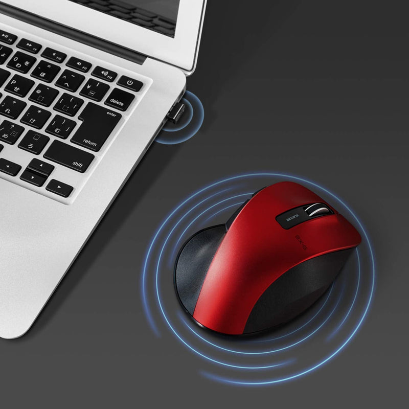 [Australia - AusPower] - ELECOM -Japan Brand- Wireless Computer Mouse with USB Receiver, Silent Click, Ergonomic Design Reduces Muscle Pain, 5 Button/2000 DPI/Optical Gaming Sensor, for Windows and Mac, Large(M-XGL10DBSRD-US) Red 