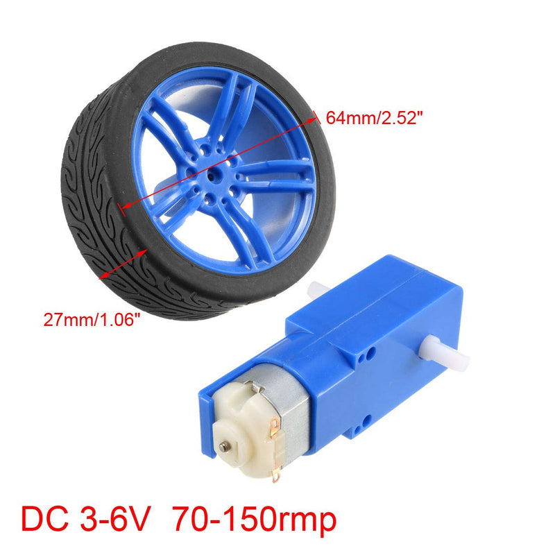 [Australia - AusPower] - uxcell 2PCS DC Electric Motor 3-6V Dual Shaft Geared TT Magnetic Gearbox Engine w 2PCS Car Tire Wheel, Mini Smart RC Car Robot Tyres 