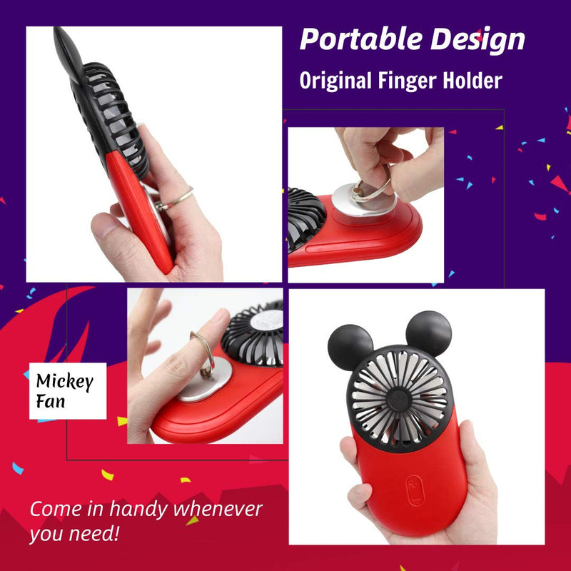 [Australia - AusPower] - DecoLife Cute Personal Mini Fan, Handheld & Portable USB Rechargeable Fan with Beautiful LED Light, 3 Adjustable Speeds, Portable Holder, Perfect for Indoor Or Outdoor Activities, Cute Mouse Red 