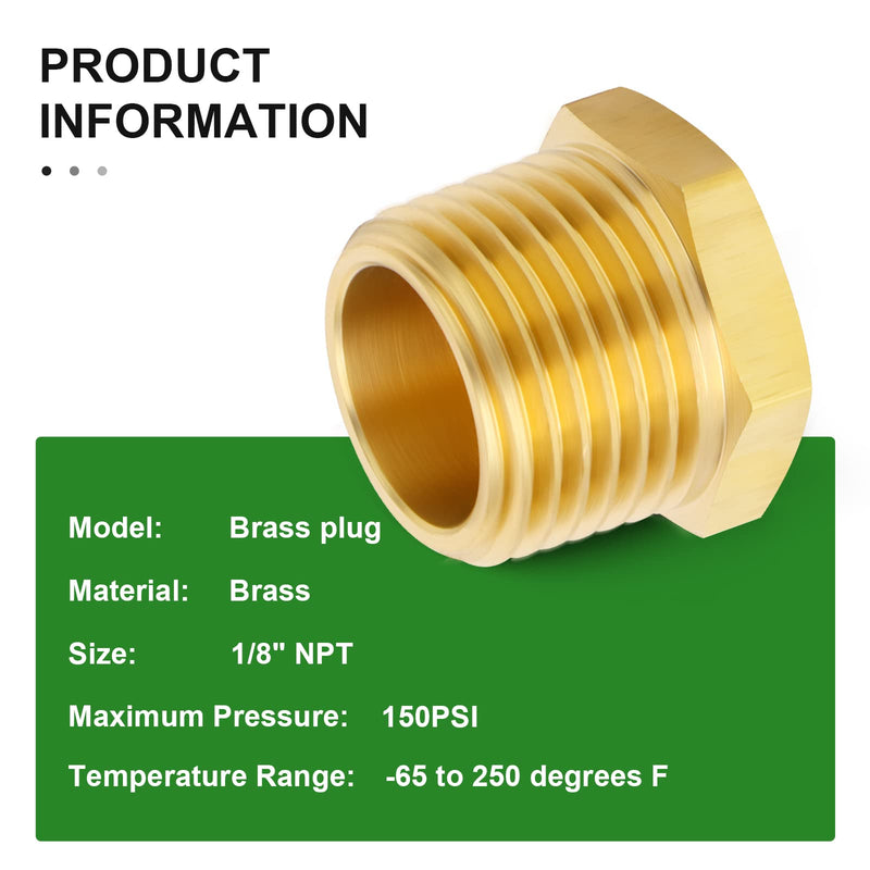 [Australia - AusPower] - TAISHER 10Pcs Brass Outer Hex Thread Socket Pipe Plug Fitting 1/8" NPT Male 10 
