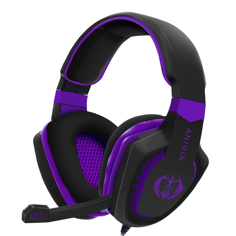 [Australia - AusPower] - Anivia Gaming Headset Noise Isolating Over Ear Headphones with Mic, Volume Control, Bass Surround, Soft Memory Earmuffs for Xbox One PS4 PC Laptop Mac Phones Switch Games-AH28plus Black Purple AH28 Purple 