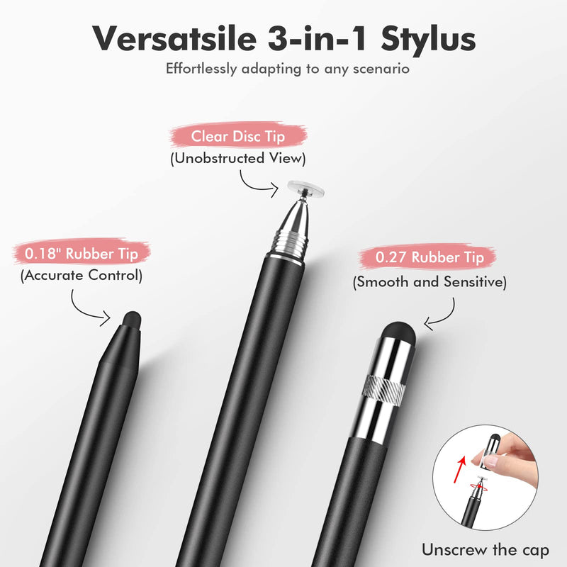 [Australia - AusPower] - Stylus Pens for iPad, MEKO 3 in 1 High Sensitivity & Precision Capacitive Stylus Pencil for Apple iPad iPhone Tablets Samsung Galaxy All Universal Touch Screen Devices (2 Pack-Black/Rose Gold) 