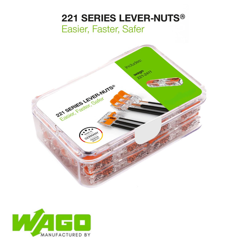 [Australia - AusPower] - WAGO 221-2411 Wire Connectors, Lever Nuts Connector, Electrical Wire Conectors Assortment Pack, Inline Splicing Conector with Case (24) 24 