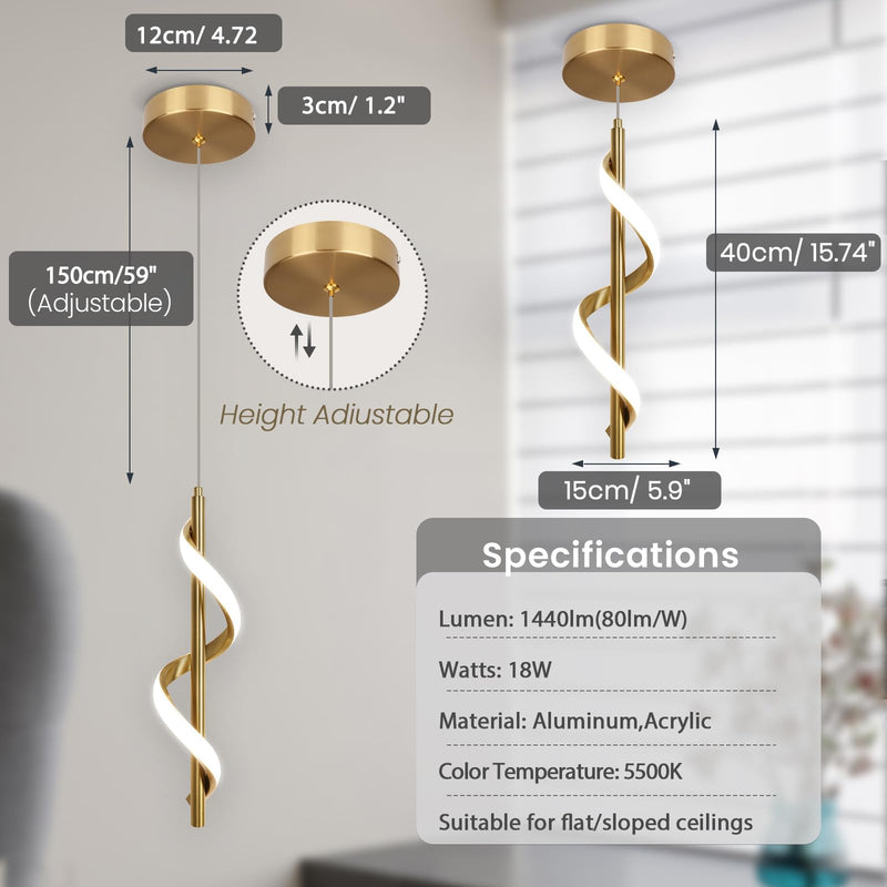 [Australia - AusPower] - Vloitgol Modern Led Pendant Light Fixtures,6000K Cool White Gold Led Pendant Lighting for Kitchen Island,Adjustable Height Hanging Light Fixtures for Kitchen Dining Room Living Room,1 Pack 