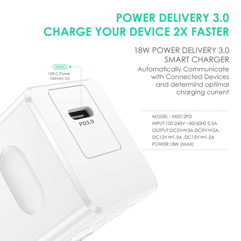 [Australia - AusPower] - USB-C Wall Charger,2-Pack 18W USB C Power Adapter Plug with Power Delivery 3.0 Fast Charging Cube,Rapid PD Charger Block/Box Compatible with iPhone 12 11 Pro Max X XS XR 8 Plus iPad Air Mini (18W) 