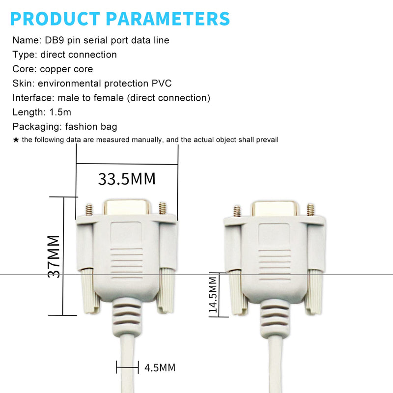 [Australia - AusPower] - DaFuRui 3Pack 8.2ft/2.5m RS232 Cable White DB9 RS232 Male to Female Serial Cable Straight Through Adapter Wire for Connect Various Serial Interface Devices 8.2ft 2.5m RS232 