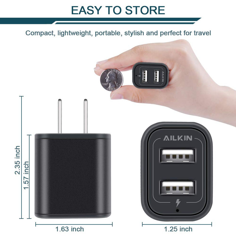 [Australia - AusPower] - USB Power Adapter, Wall Plug, Ailkin 2-Pack 5V/2.1A Fast Charging Cell Phone Cube Home/Travel Wall Charger Block Box Brick Base for Phone XS/XR/10/8/7, Pad, Samsung Galaxy, LG, HTC, More USB Plug Black 