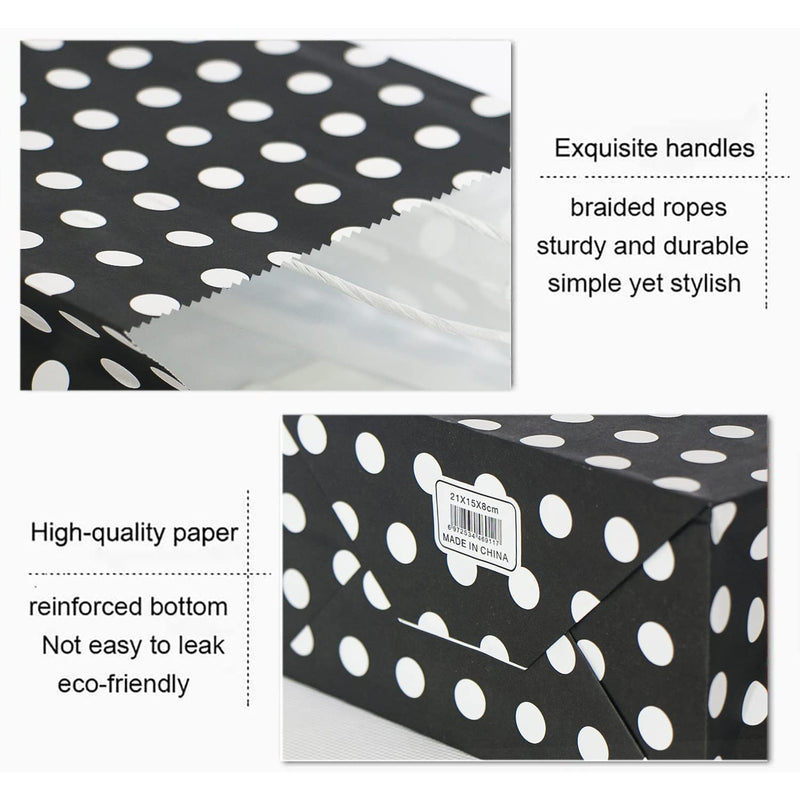 [Australia - AusPower] - 25 PCS Gift Bags Black Kraft Paper Bags with Handles and White Dots for Kid’s Birthday Wedding Holiday Party Supplies by ADIDO EVA (8.2 x 6 x 3.1 in) Black gift bags 25 8.2x6x3.1 Inch (Pack of 25) 