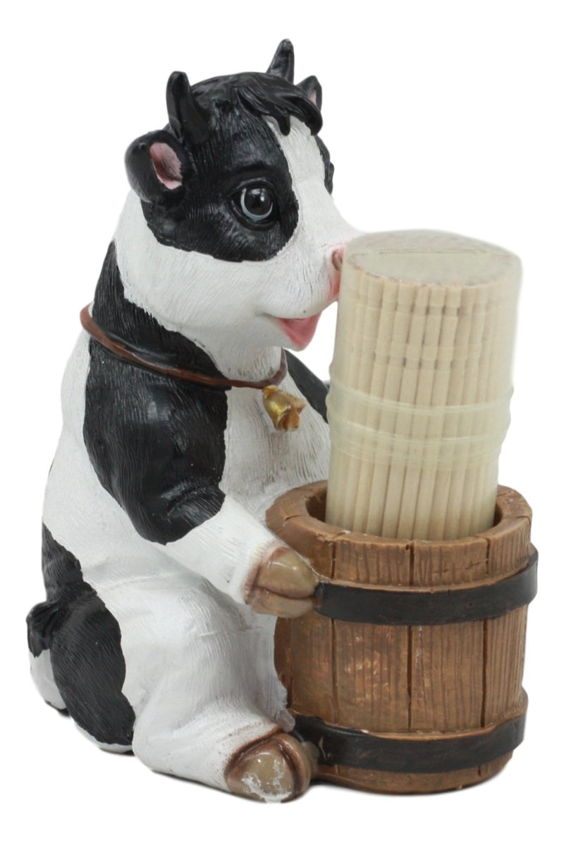 [Australia - AusPower] - Ebros Country Farm Bovine Cow With Bell Collar Holding A Wooden Barrel Decorative Toothpick Holder Statue With Toothpicks 4"Tall Starter Kit Cattle Animal Figurine Collectible Kitchen Decor 