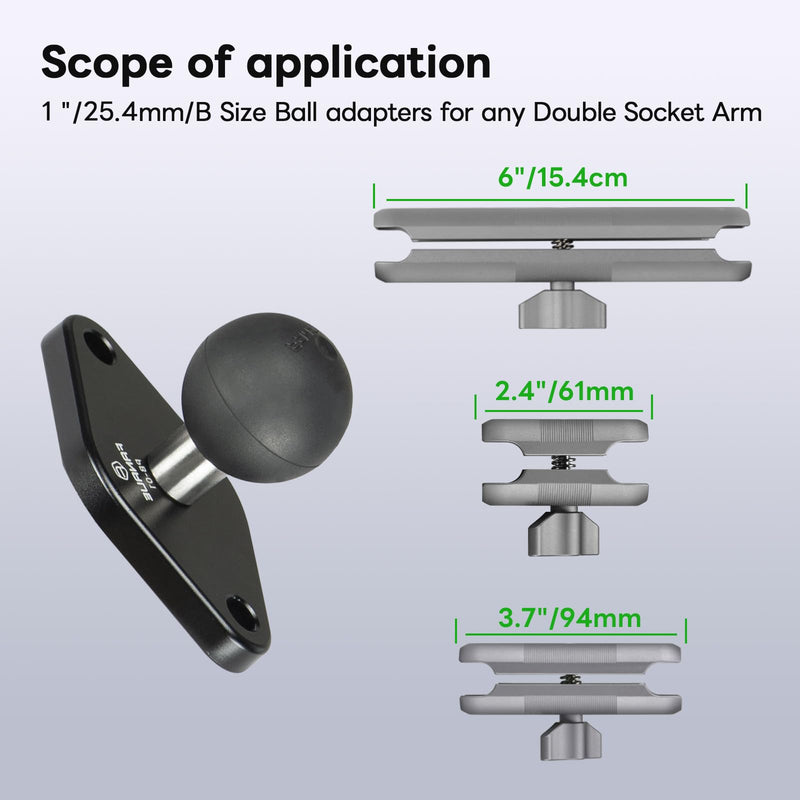 [Australia - AusPower] - FANAUE Diamond Mount Base Compatible RAM Mount B Size 1" Ball Double Socket Arm,Center Distance Between Two Mounting Holes is 1.92'',Meets Industry Standard AMPS Hole Pattern,Robust and Durable 2 Pack 