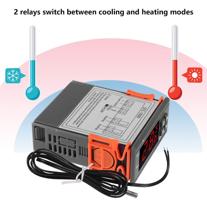 [Australia - AusPower] - Dorhea Digital LCD Temperature Controller 10A DC 24V Thermostat STC-1000 1m NTC Sensor Thermostat Regulator Heater Cooler 2 Relay Output(24V) 